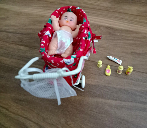 Red doll pram pushchair - doll,