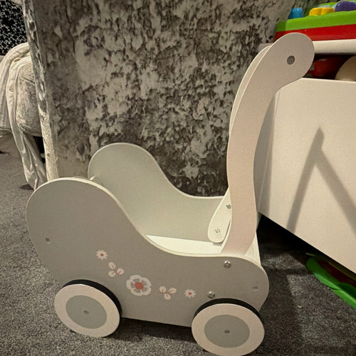 White wooden doll - doll, pram