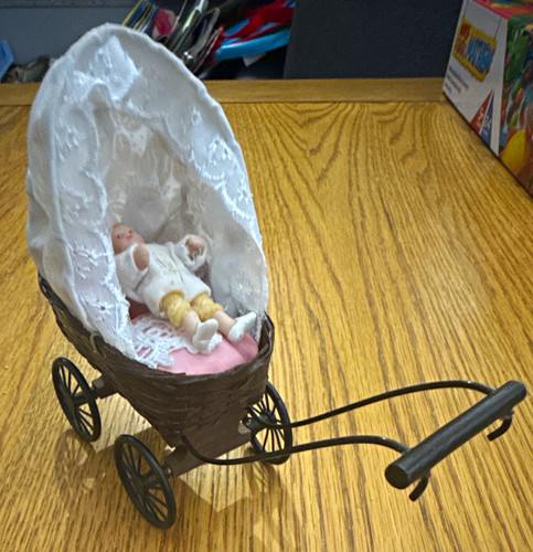 Brown wicker doll pram - pram, with