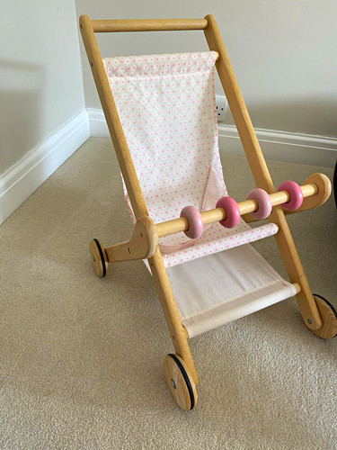 Wooden doll pram pushchair - wooden,
