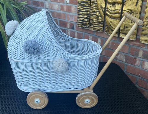Wicker wood dolls pushchair - wicker,